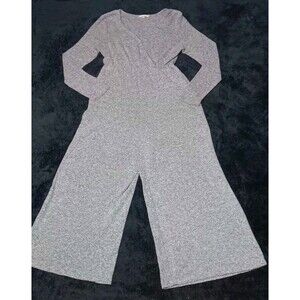 Coco Jaimeson Hacci Knit Wrap Wide Leg Jumpsuit Size M Heather Gray Loungewear